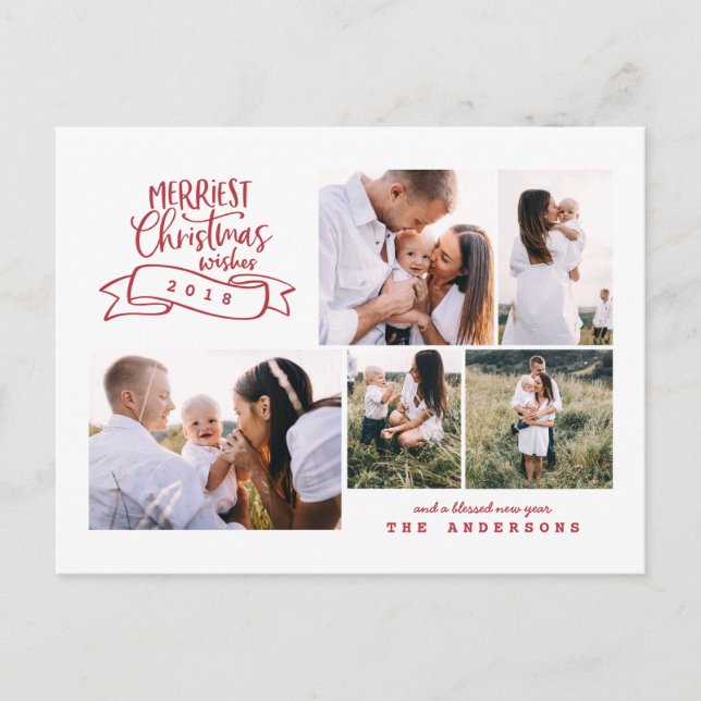 Merriest Christmas wishes multi photo holiday Postcard (Front)