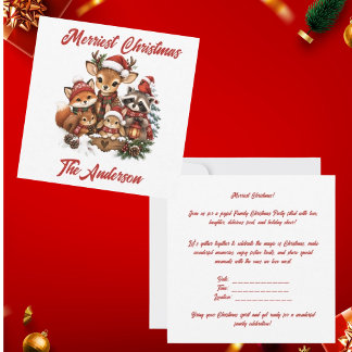 Merriest Christmas Woodland Creatures Family Party Invitation