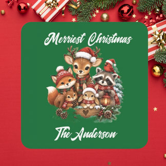 Merriest Christmas Woodland Creatures Family  Square Sticker