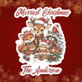 Merriest Christmas Woodland Creatures Family  Sticker