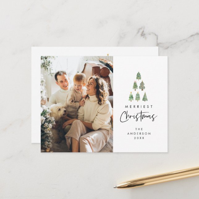 Merriest Christmas, Xmas Tree Family Photo Postcard (Front/Back In Situ)