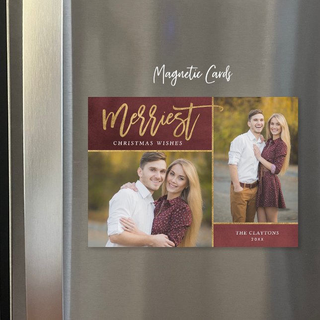 Merriest Faux Foil 2 Photo Magnetic Christmas Card (Creator Uploaded)