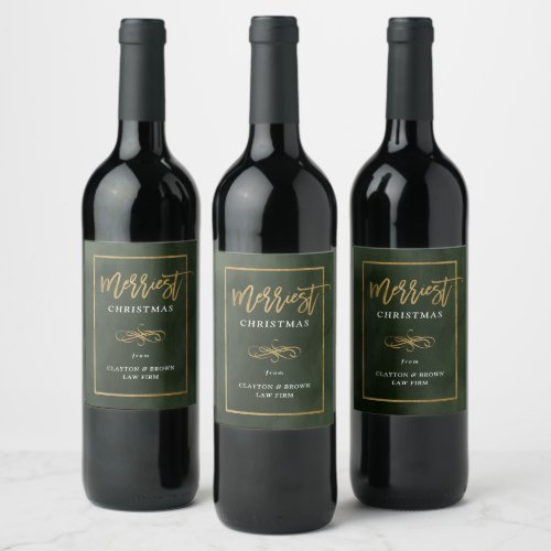 Merriest Faux Gold Foil Corporate Holiday Gift Wine Label