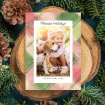 Merriest Holiday Photos Festive Pink Green Plaid Card<br><div class="desc">Send out holiday greetings with this fun festive plaid photo card. Easily upload your photos and add any custom text - there's even space on the back for a personalized note. Simple and classic yet the pink and green plaid adds a fun, whimsical tone - this card is sure to...</div>