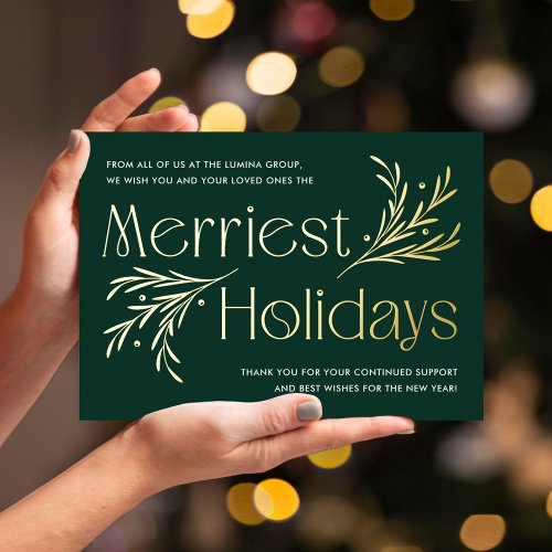 Merriest Holidays FOIL Business Holiday Card