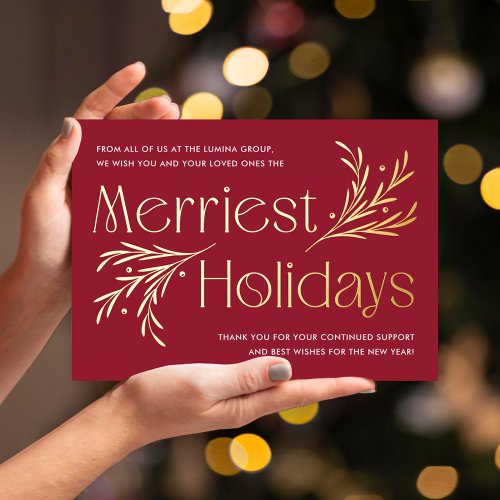 Merriest Holidays FOIL Business Holiday Card