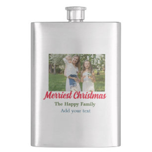 Merriest joyful christmas holiday add family name flask