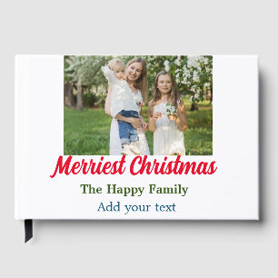 Merriest joyful christmas holiday add family name foil guest book