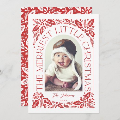 Merriest Little Christmas Berry Red Photo Arch Holiday Card