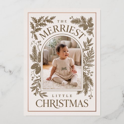 Merriest Little Christmas Vintage Botanical Brown Foil Holiday Card