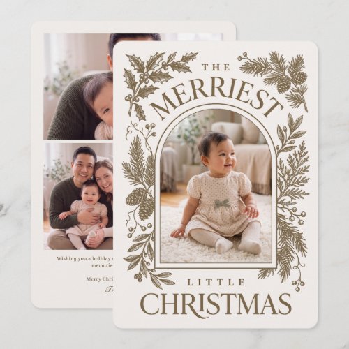 Merriest Little Christmas Vintage Botanical Brown Holiday Card