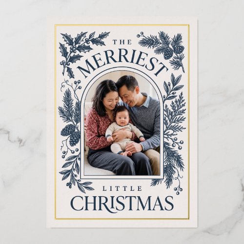 Merriest Little Christmas Vintage Botanical - Navy Foil Invitation