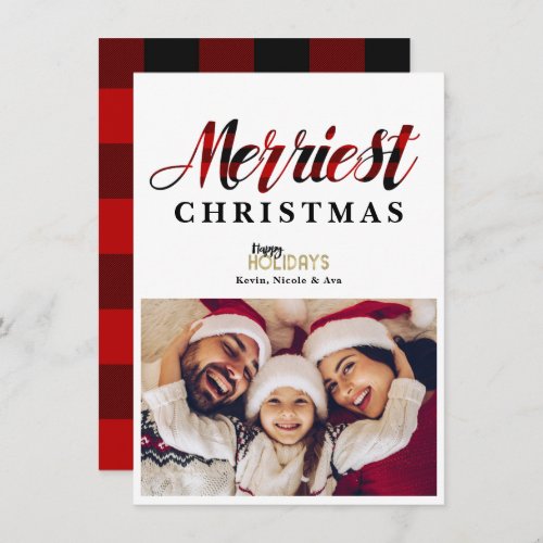 MERRIEST Red Plaid Christmas Holiday Photo Card