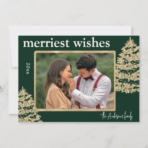 Merriest Wishes Family Photo Name Modern Christmas Holiday Card