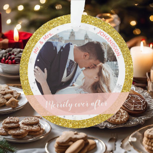 Merrily ever after 1st Xmas as Mr and Mrs 2 Photos Ornament