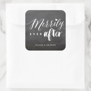 Merrily Ever After Chalkboard Holiday Wedding Square Sticker