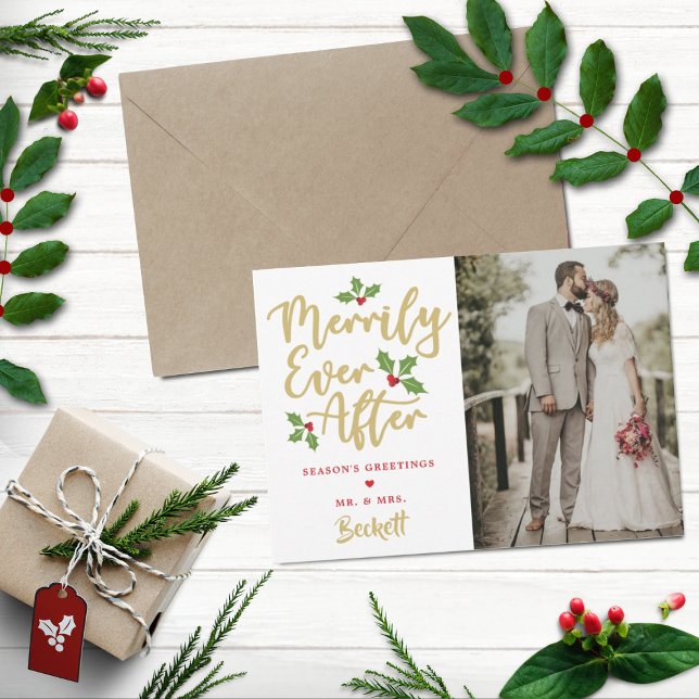Merrily Ever After Christmas Photo Holiday Card (Creator Uploaded)