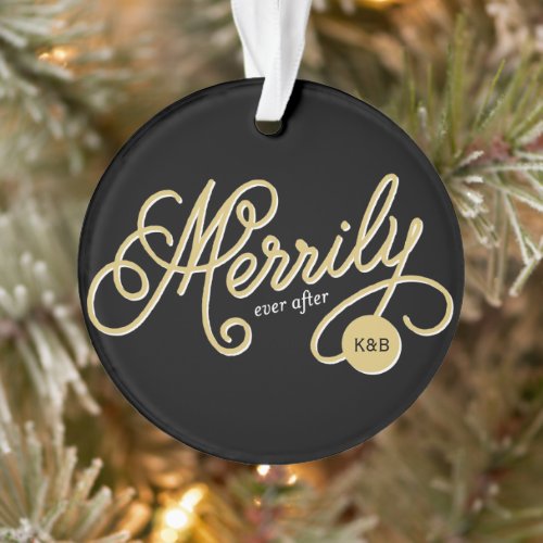 Merrily Ever After Curly Script Christmas Photo Ornament