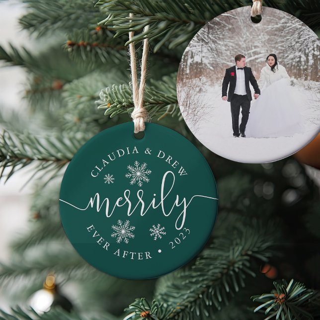 Merrily Ever After | Double-Sided Newlywed Ceramic Ornament (Creator Uploaded)