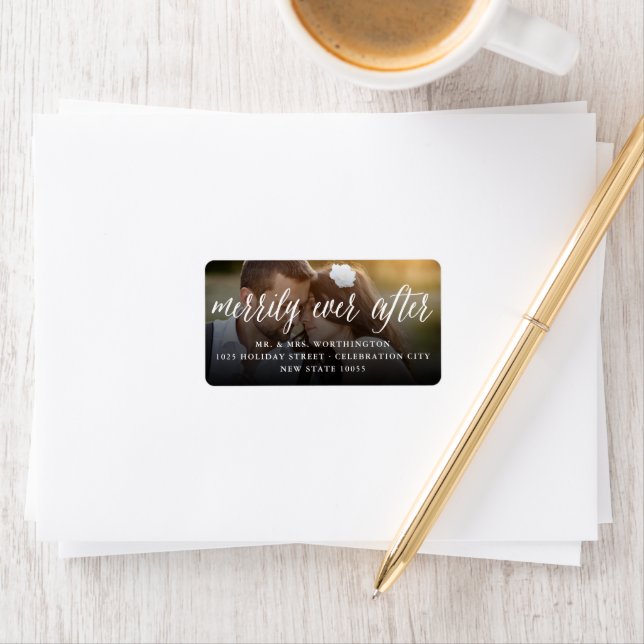 Merrily Ever After Holiday Wedding Photo Address Label (Insitu)