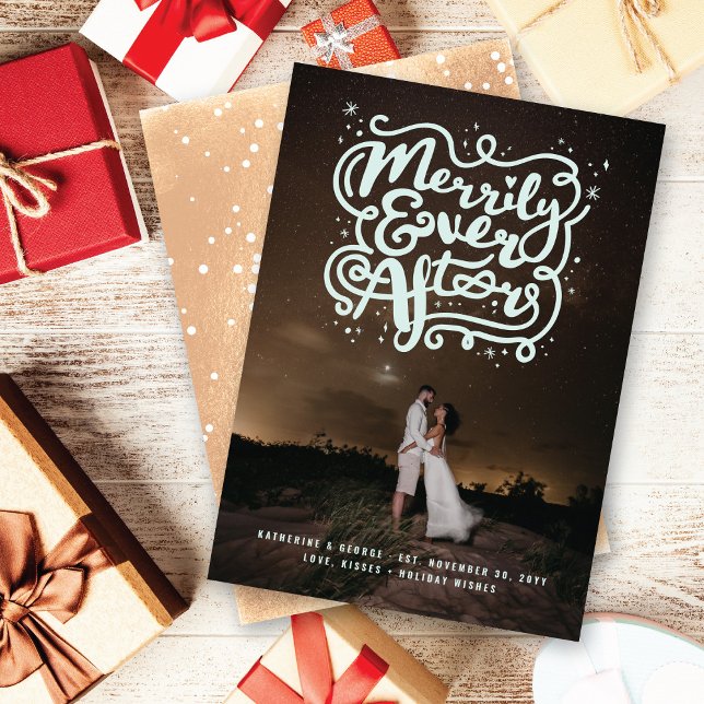 Merrily Ever After Knot & Sparkles Photo Wedding Holiday Card (Creator Uploaded)
