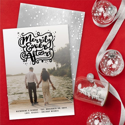 Merrily Ever After Knot  Sparkles Photo Wedding   Holiday Card