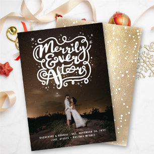 Merrily Ever After Knot & Sparkles Photo Wedding  Holiday Card