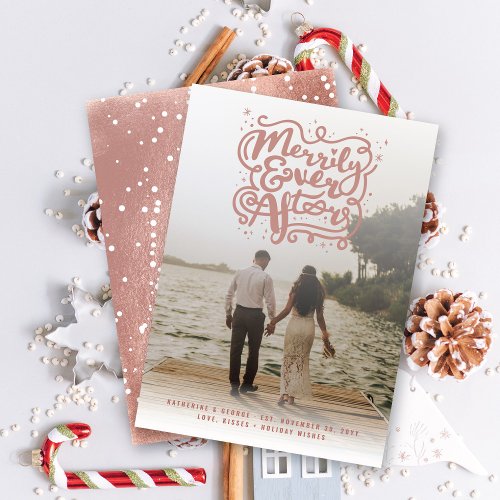 Merrily Ever After Knot  Sparkles Photo Wedding Holiday Card