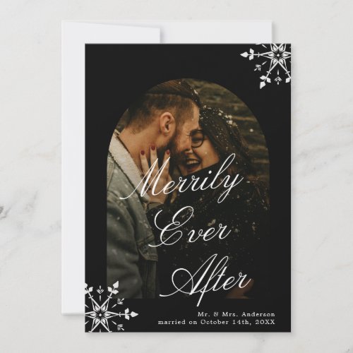 Merrily ever after minimalist arch 2 photos holiday card