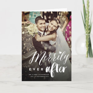 Merrily Ever After Mix Typography Wedding Photo Holiday Card