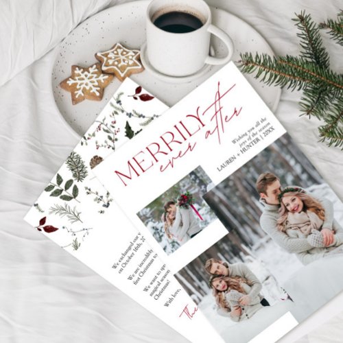 Merrily Ever After Newlywed 3 Photo Holiday Card