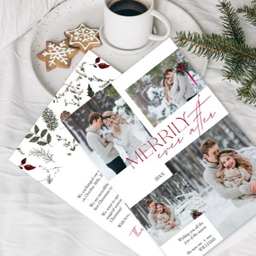 Merrily Ever After Newlywed 4 Wedding Photo Holiday Card