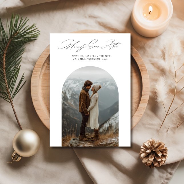Merrily Ever After Newlywed Arch Photo Christmas Holiday Card (Creator Uploaded)