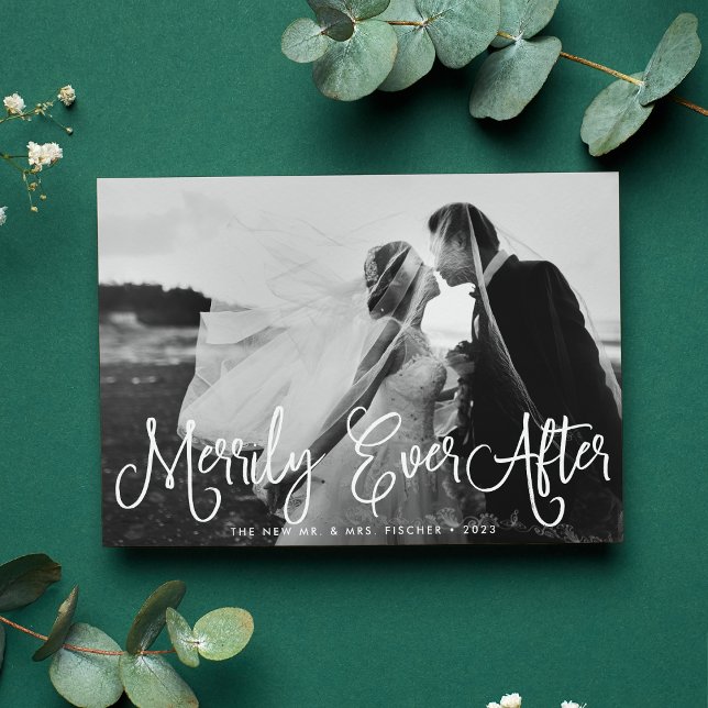 Merrily Ever After Newlywed Holiday Photo Card (Creator Uploaded)