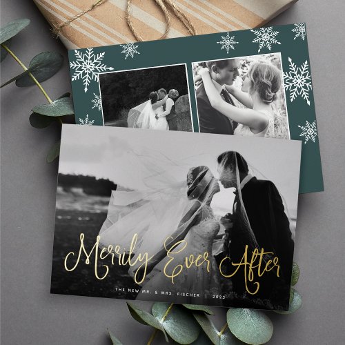 Merrily Ever After Newlywed Photo Foil Holiday Card