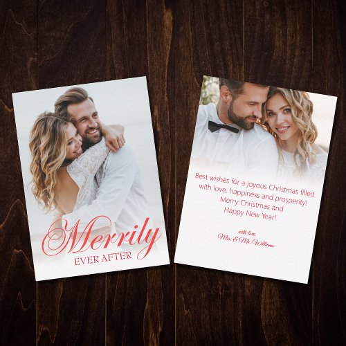 merrily ever after newlyweds 2 photos holiday red note card