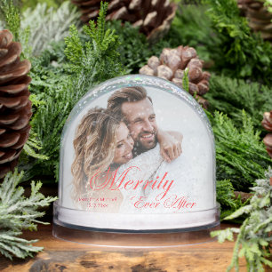 merrily ever after ,newlyweds photo stylish snow globe