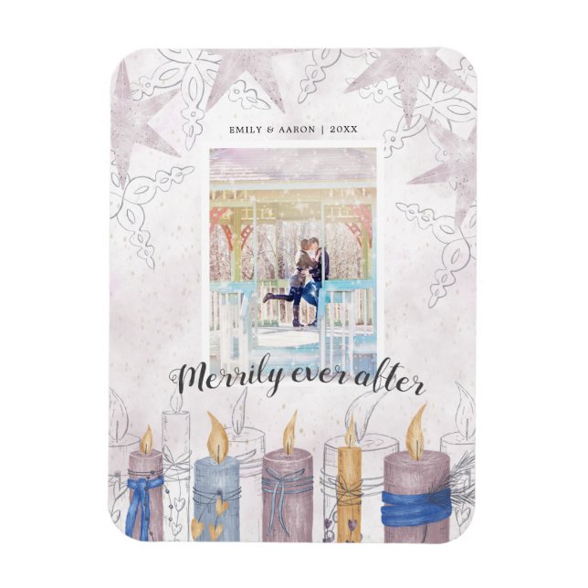 merrily ever after pastel holiday photo magnet (Vertical)