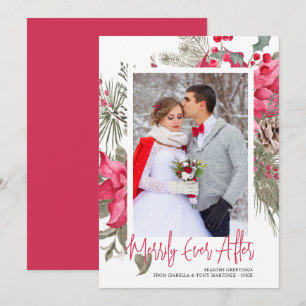 Merrily Ever After Photo Red Poinsettia Christmas Holiday Card