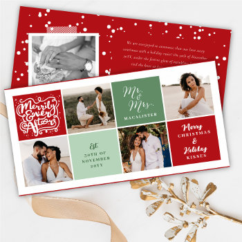Merrily Ever After Red Color Blocks Photo Collage Holiday Card by fat_fa_tin at Zazzle