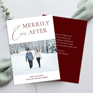 Merrily Ever After Red Script Christmas Photo Holiday Card