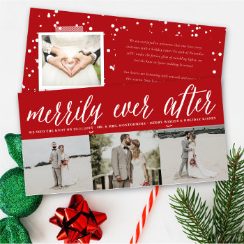 Merrily Ever After Simple Script 3 Photo Wedding Holiday Card by fat_fa_tin at Zazzle