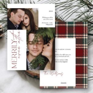 Merrily Ever After Tartan Plaid Wedding 2 Photo Holiday Card
