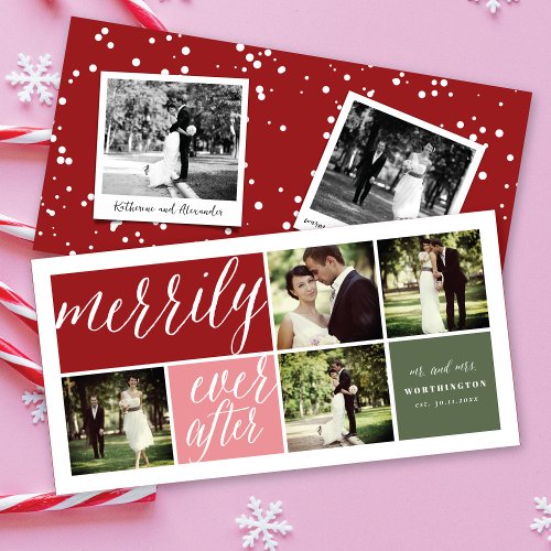 Merrily Ever After Trendy Color Blocks 4 Photo Holiday Card