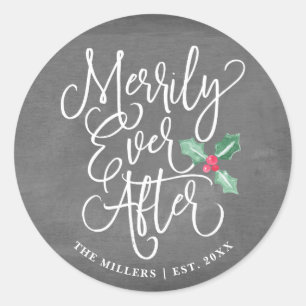 Merrily Ever After Wedding Holiday Gray Classic Round Sticker