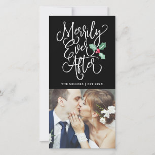Merrily Ever After Wedding Holiday Photo Black Card