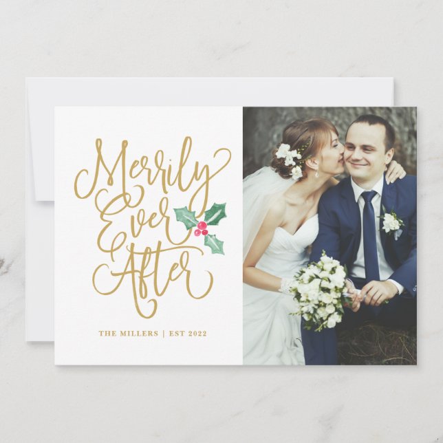 Merrily Ever After Wedding Holiday Photo Card (Front)