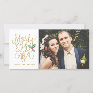 Merrily Ever After Wedding Holiday Photo   Gold
