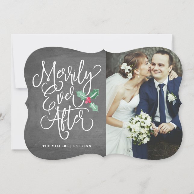 Merrily Ever After Wedding Holiday/Thank You Photo Invitation (Front)