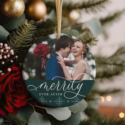 Merrily Ever After  Wedding Photo Ceramic Ornament